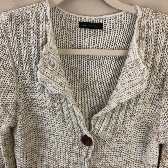 BCBGMaxAzria Cardigan Womens L Cream Tan Knit Y2K Button Front Ruffle Sw… - Picture 6 of 10